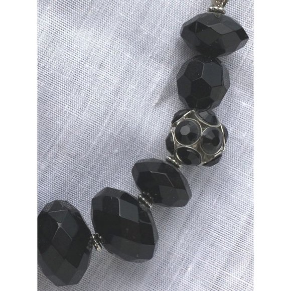 Silver Tone and Black Faceted Bead Asymmetric Necklace - Picture 3 of 4